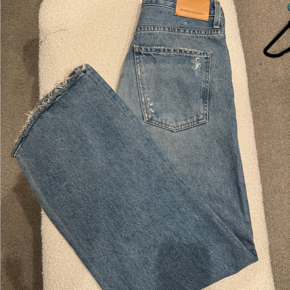 Citizens Of Humanity ANNINA High Rise Blue Jeans with Distressed Hem